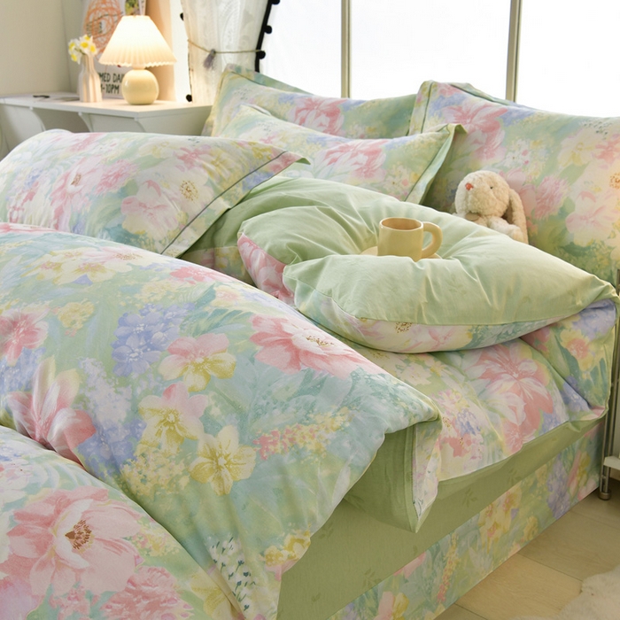 91家纺网 家纺一手货源 找家纺 （总）绘萱家居 2026直播爆款一字绣吊边款纯棉100%全棉四件套印花百分百（喷气高品质）