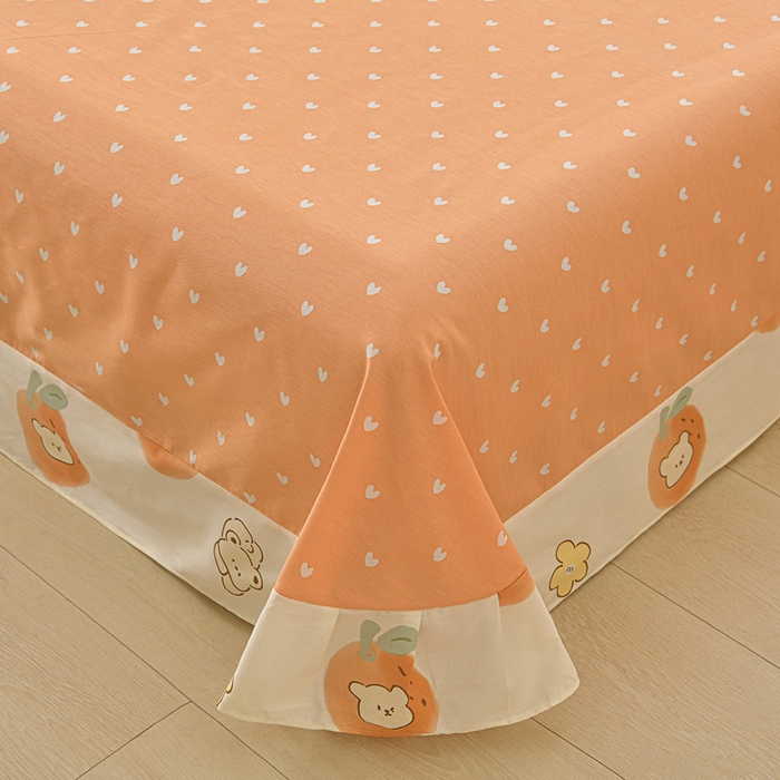 91家纺网 家纺一手货源 找家纺 绘萱家居 2026直播爆款一字绣吊边款纯棉100%全棉四件套印花百分百（喷气高品质） 橙心萌友