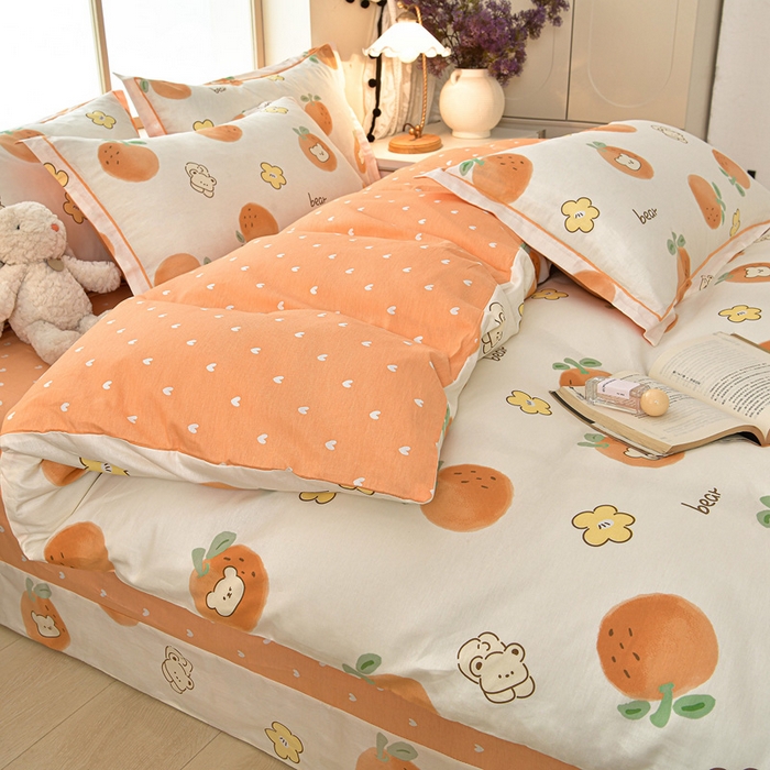 91家纺网 家纺一手货源 找家纺 绘萱家居 2026直播爆款一字绣吊边款纯棉100%全棉四件套印花百分百（喷气高品质） 橙心萌友