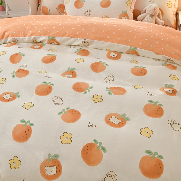 91家纺网 家纺一手货源 找家纺 绘萱家居 2026直播爆款一字绣吊边款纯棉100%全棉四件套印花百分百（喷气高品质） 橙心萌友