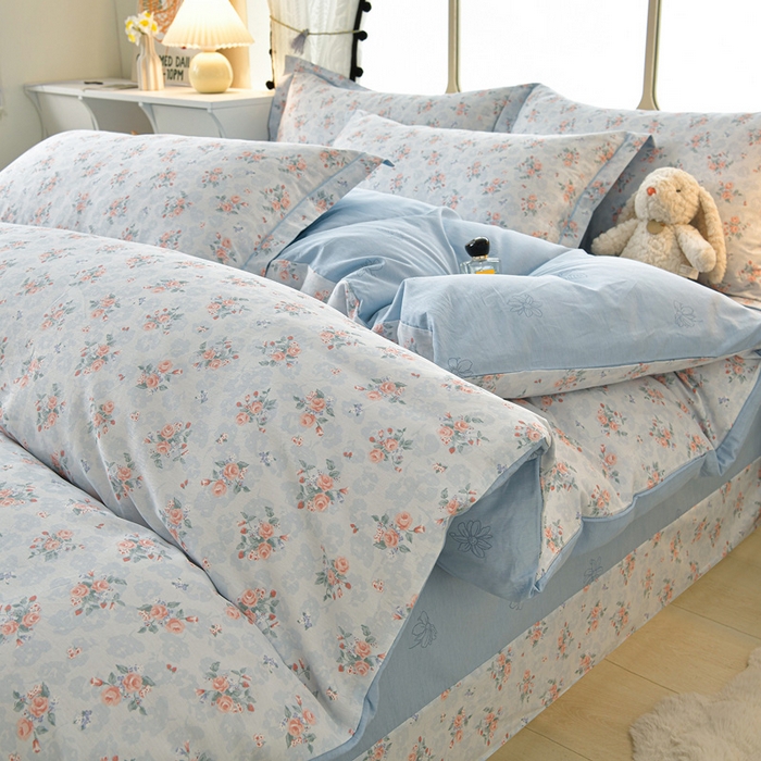 绘萱家居 2026直播爆款一字绣吊边款纯棉100%全棉四件套印花百分百（喷气高品质） 春萌-兰