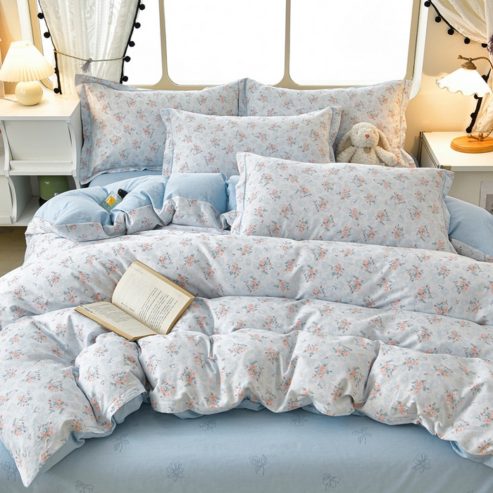 91家纺网 家纺一手货源 找家纺 绘萱家居 2026直播爆款一字绣吊边款纯棉100%全棉四件套印花百分百（喷气高品质） 春萌-兰