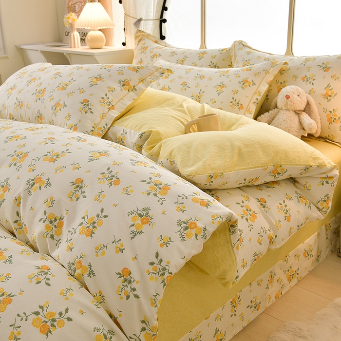 绘萱家居 2026直播爆款一字绣吊边款纯棉100%全棉四件套印花百分百（喷气高品质） 春日序曲