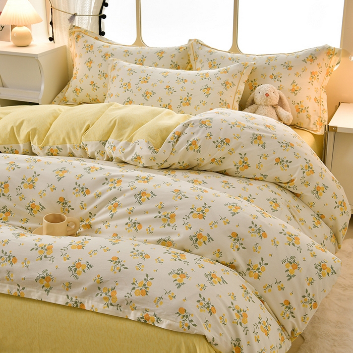 91家纺网 家纺一手货源 找家纺 绘萱家居 2026直播爆款一字绣吊边款纯棉100%全棉四件套印花百分百（喷气高品质） 春日序曲