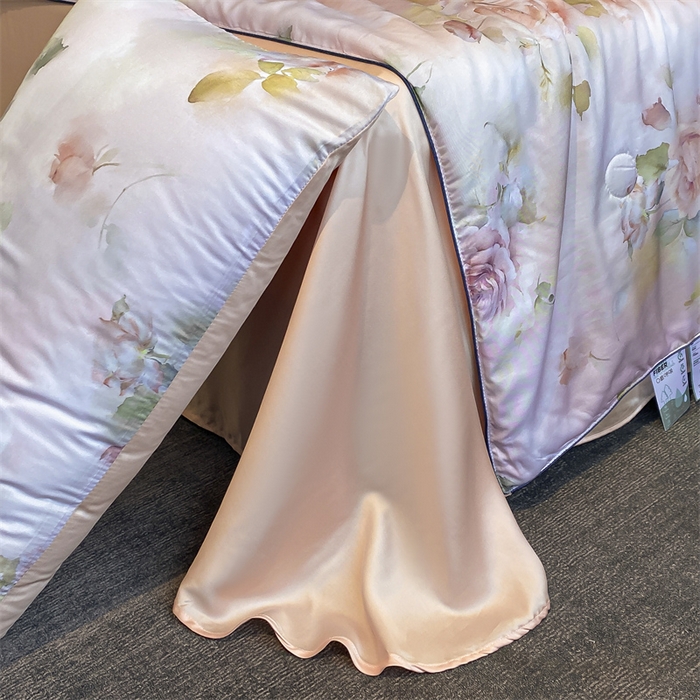 91家纺网 家纺一手货源 找家纺 优贝家纺 2026新款100%莱赛尔天丝面料数码印花天丝夏被四件套 陌上花开-粉