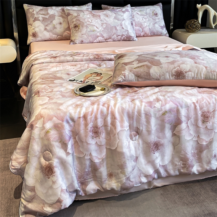 优贝家纺 2026新款100%莱赛尔天丝面料数码印花天丝夏被四件套 诺曼花园