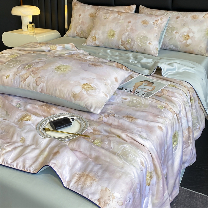 91家纺网 家纺一手货源 找家纺 优贝家纺 2026新款100%莱赛尔天丝面料数码印花天丝夏被四件套 花开半夏