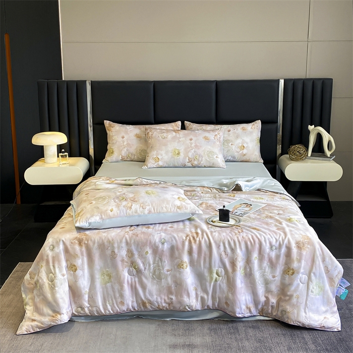 91家纺网 家纺一手货源 找家纺 优贝家纺 2026新款100%莱赛尔天丝面料数码印花天丝夏被四件套 花开半夏