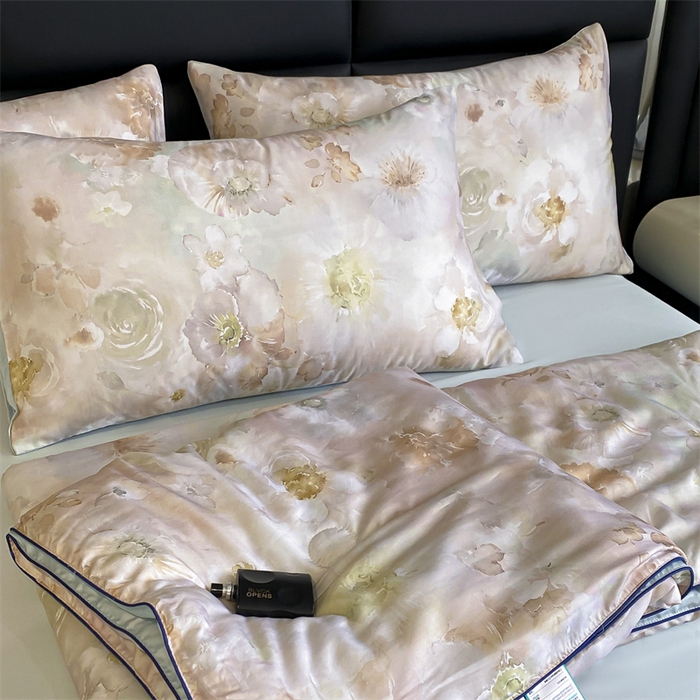 91家纺网 家纺一手货源 找家纺 优贝家纺 2026新款100%莱赛尔天丝面料数码印花天丝夏被四件套 花开半夏