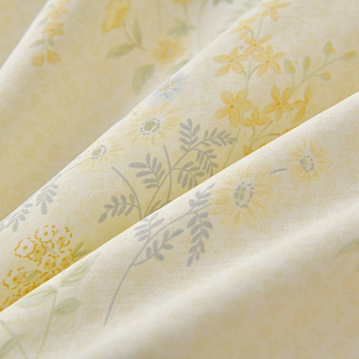 91家纺网 家纺一手货源 找家纺 绘萱家居 2026直播爆款一字绣吊边款纯棉100%全棉四件套印花百分百（喷气高品质） 粉铃花语-黄