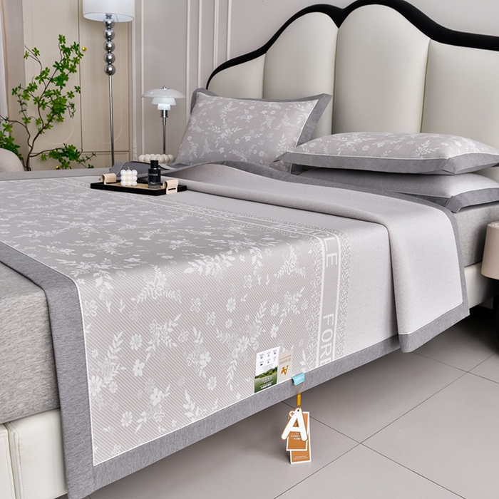 91家纺网 家纺一手货源 找家纺 小牛席业 2026新款半定位小提花凉感冰丝席系列凉席藤席冰藤双面席冰丝席竹席凉席空调席草席三件套 香槟