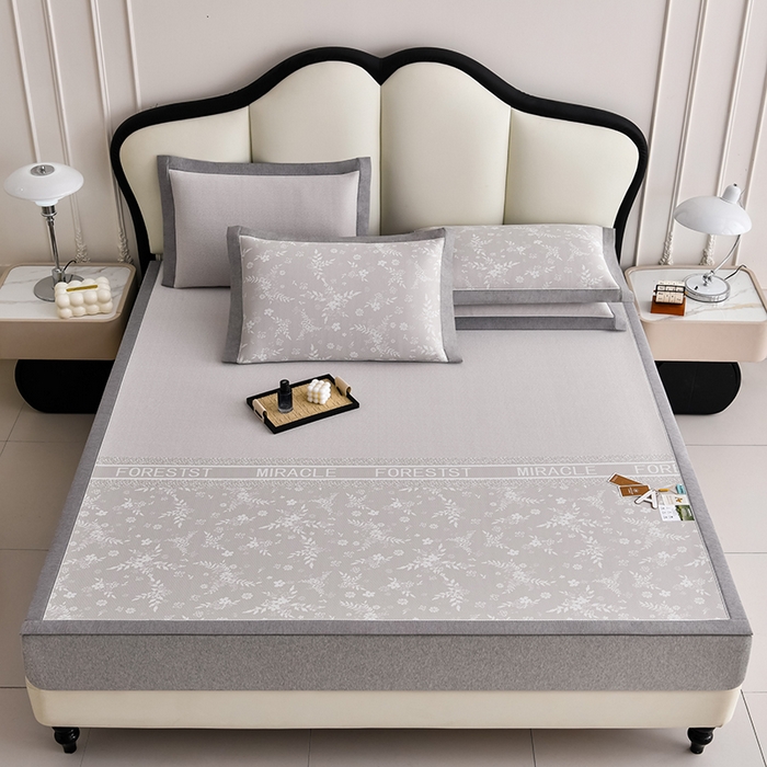 91家纺网 家纺一手货源 找家纺 小牛席业 2026新款半定位小提花凉感冰丝席系列凉席藤席冰藤双面席冰丝席竹席凉席空调席草席三件套 香槟