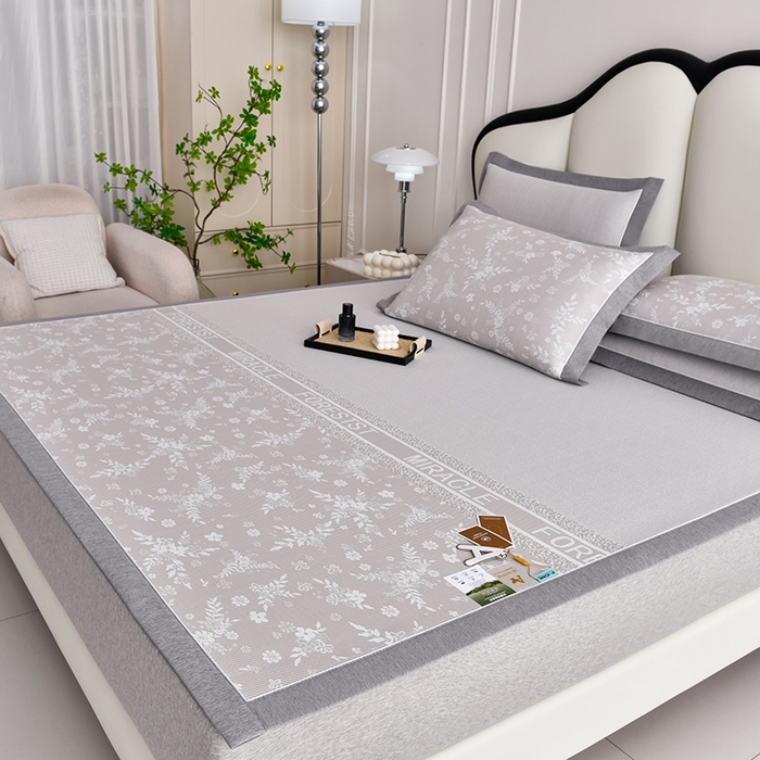 91家纺网 家纺一手货源 找家纺 小牛席业 2026新款半定位小提花凉感冰丝席系列凉席藤席冰藤双面席冰丝席竹席凉席空调席草席三件套 香槟