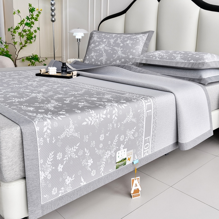 91家纺网 家纺一手货源 找家纺 小牛席业 2026新款半定位小提花凉感冰丝席系列凉席藤席冰藤双面席冰丝席竹席凉席空调席草席三件套 灰色