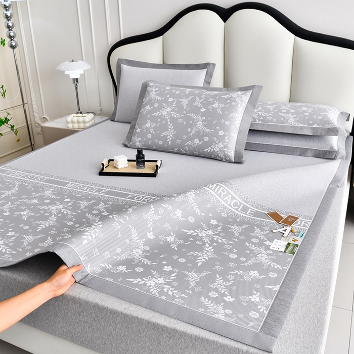 91家纺网 家纺一手货源 找家纺 小牛席业 2026新款半定位小提花凉感冰丝席系列凉席藤席冰藤双面席冰丝席竹席凉席空调席草席三件套 灰色