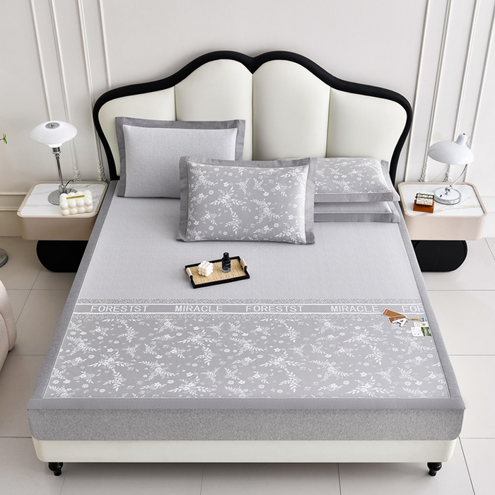 91家纺网 家纺一手货源 找家纺 小牛席业 2026新款半定位小提花凉感冰丝席系列凉席藤席冰藤双面席冰丝席竹席凉席空调席草席三件套 灰色