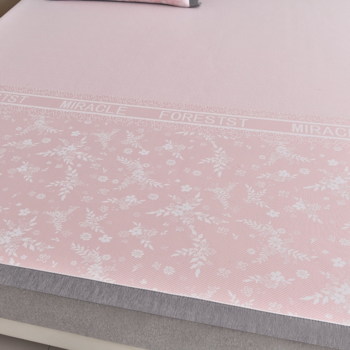 91家纺网 家纺一手货源 找家纺 小牛席业 2026新款半定位小提花凉感冰丝席系列凉席藤席冰藤双面席冰丝席竹席凉席空调席草席三件套 粉色