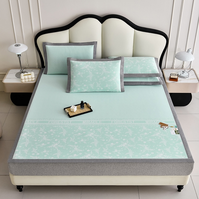 91家纺网 家纺一手货源 找家纺 小牛席业 2026新款半定位小提花凉感冰丝席系列凉席藤席冰藤双面席冰丝席竹席凉席空调席草席三件套 绿色