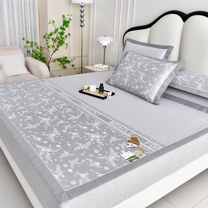 91家纺网 家纺一手货源 找家纺 小牛席业 2026新款半定位小提花凉感冰丝席系列凉席藤席冰藤双面席冰丝席竹席凉席空调席草席三件套 灰色