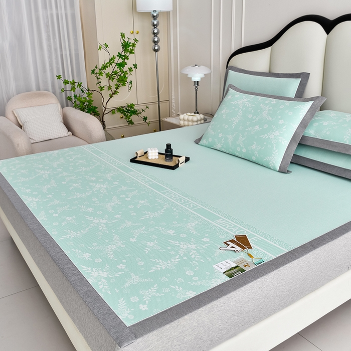 91家纺网 家纺一手货源 找家纺 小牛席业 2026新款半定位小提花凉感冰丝席系列凉席藤席冰藤双面席冰丝席竹席凉席空调席草席三件套 绿色