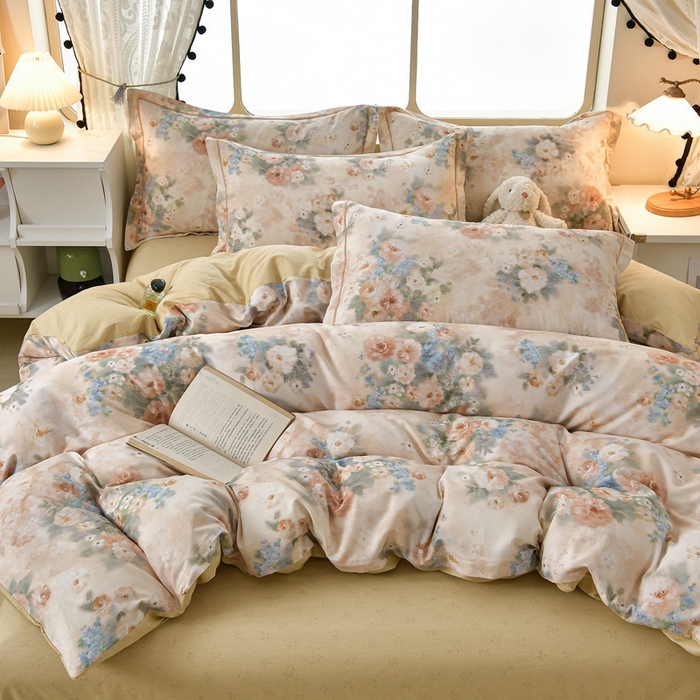 91家纺网 家纺一手货源 找家纺 绘萱家居 2026直播爆款一字绣吊边款纯棉100%全棉四件套印花百分百（喷气高品质） 锦绣缘