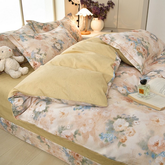 91家纺网 家纺一手货源 找家纺 绘萱家居 2026直播爆款一字绣吊边款纯棉100%全棉四件套印花百分百（喷气高品质） 锦绣缘