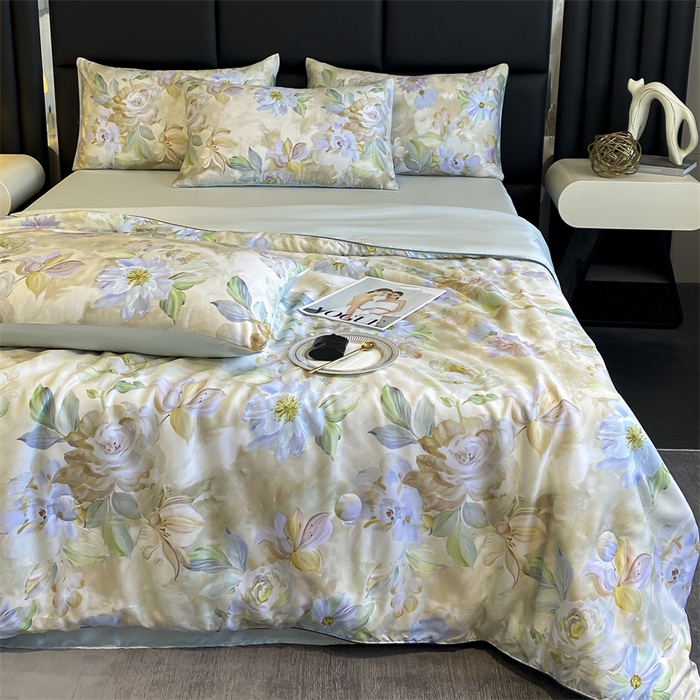 91家纺网 家纺一手货源 找家纺 优贝家纺 2026新款100%莱赛尔天丝面料数码印花天丝夏被四件套 倾城