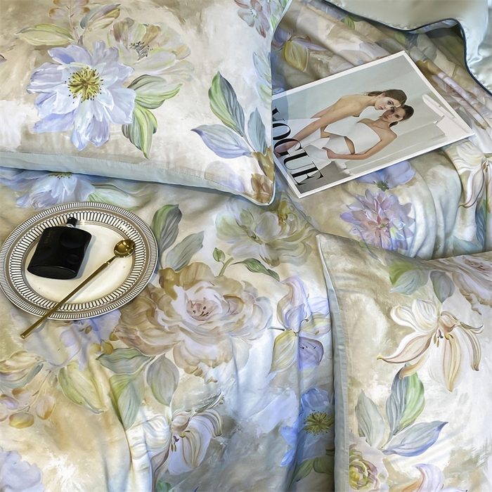 91家纺网 家纺一手货源 找家纺 优贝家纺 2026新款100%莱赛尔天丝面料数码印花天丝夏被四件套 倾城