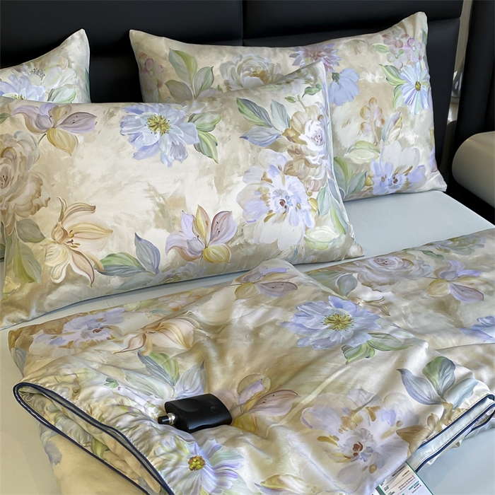 91家纺网 家纺一手货源 找家纺 优贝家纺 2026新款100%莱赛尔天丝面料数码印花天丝夏被四件套 倾城