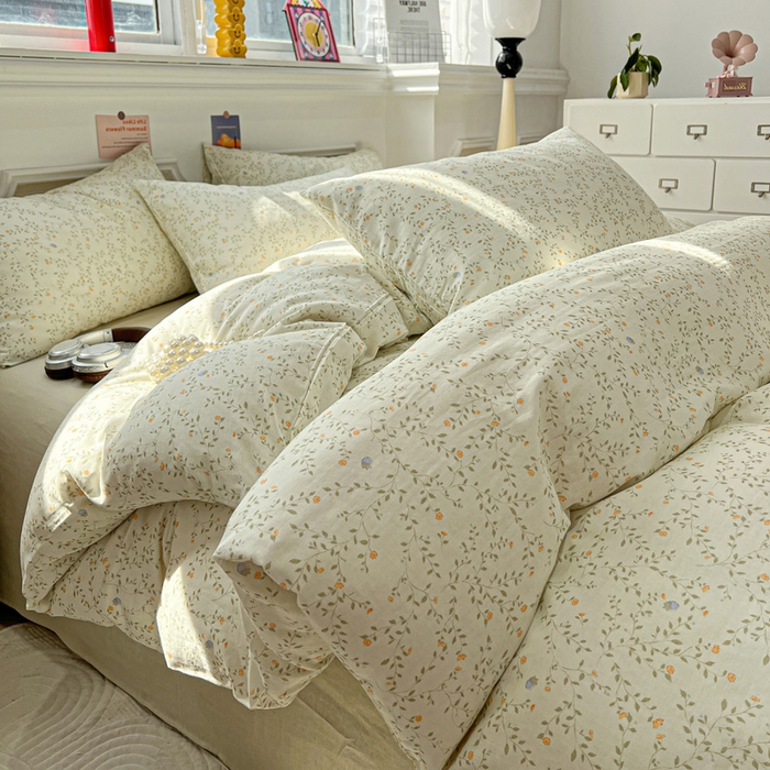 91家纺网 家纺一手货源 找家纺 亿梵家居 2025新款A类母婴级有氧全棉纯棉双层纱纯棉印花四件套-叠拍图风晚