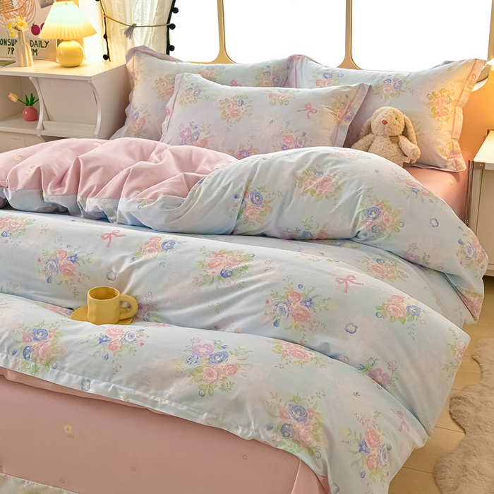 91家纺网 家纺一手货源 找家纺 绘萱家居 2026直播爆款一字绣吊边款纯棉100%全棉四件套印花百分百（喷气高品质） 静听花语-兰