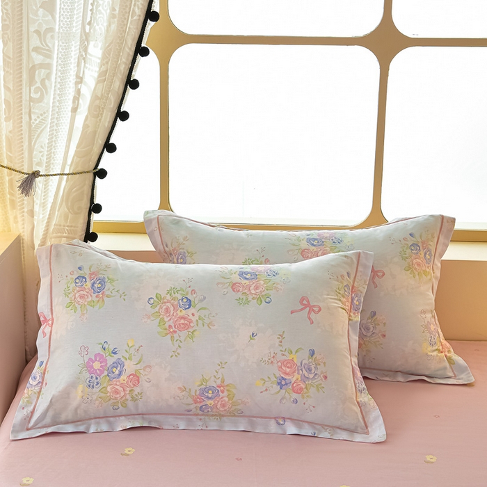 91家纺网 家纺一手货源 找家纺 绘萱家居 2026直播爆款一字绣吊边款纯棉100%全棉四件套印花百分百（喷气高品质） 静听花语-兰