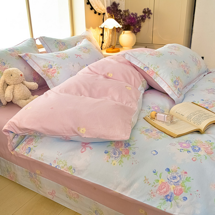 91家纺网 家纺一手货源 找家纺 绘萱家居 2026直播爆款一字绣吊边款纯棉100%全棉四件套印花百分百（喷气高品质） 静听花语-兰