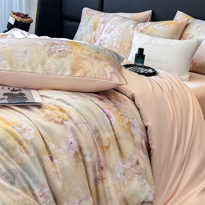 91家纺网 家纺一手货源 找家纺 绒棉世家 2026新款100%莱赛尔天丝面料数码印花四件套 春色满园