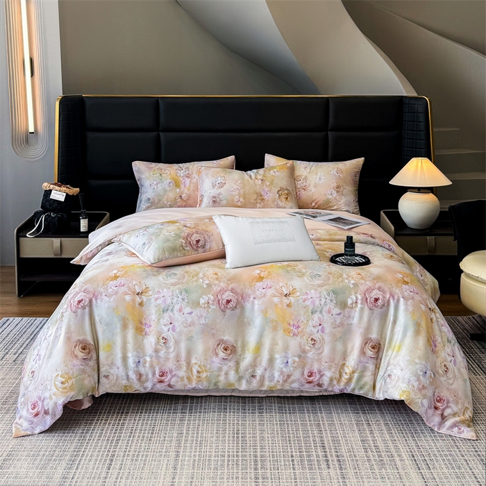 91家纺网 家纺一手货源 找家纺 绒棉世家 2026新款100%莱赛尔天丝面料数码印花四件套 春色满园