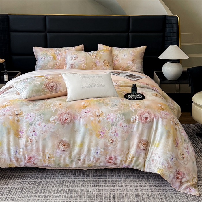 91家纺网 家纺一手货源 找家纺 绒棉世家 2026新款100%莱赛尔天丝面料数码印花四件套 春色满园