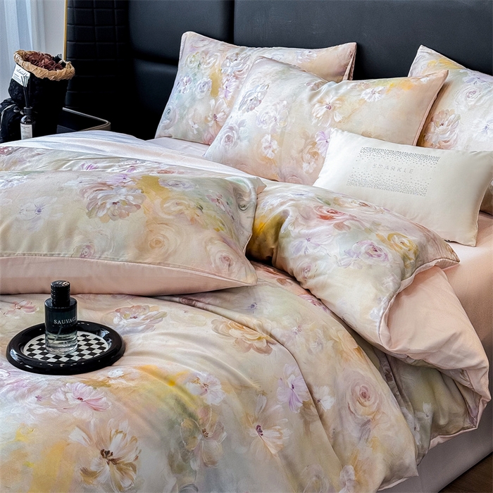 91家纺网 家纺一手货源 找家纺 绒棉世家 2026新款100%莱赛尔天丝面料数码印花四件套 春色满园