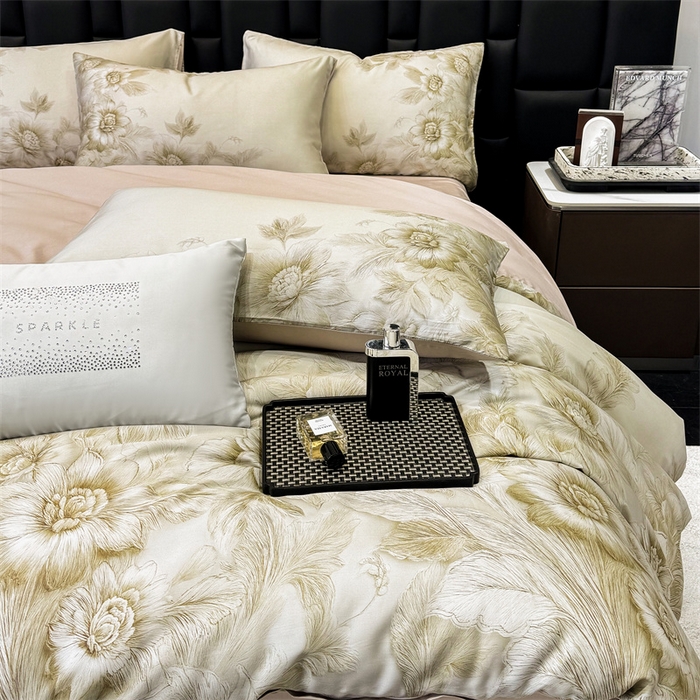 91家纺网 家纺一手货源 找家纺 绒棉世家 2026新款100%莱赛尔天丝面料数码印花四件套 花岛迷你