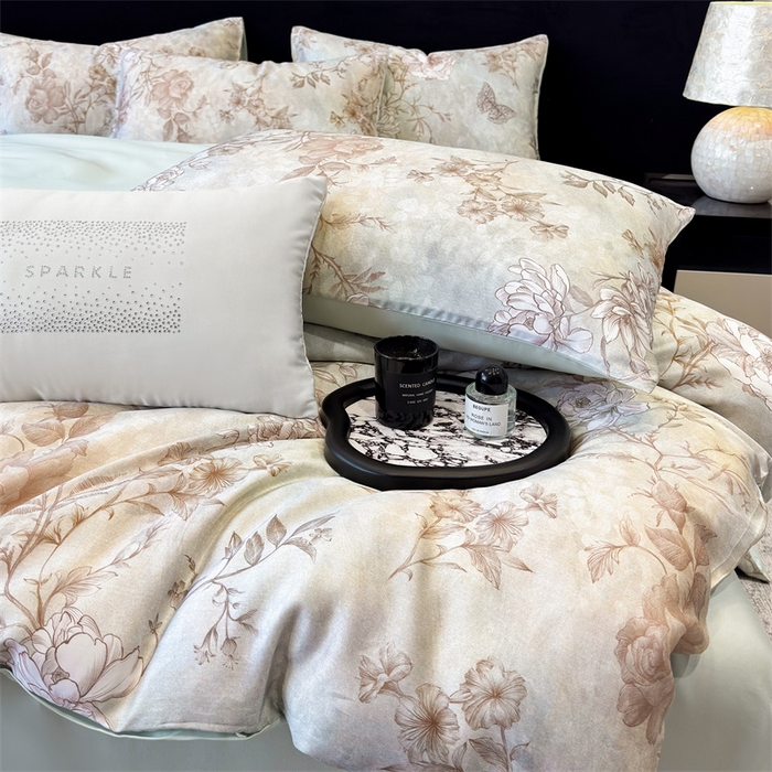 91家纺网 家纺一手货源 找家纺 绒棉世家 2026新款100%莱赛尔天丝面料数码印花四件套 馥郁