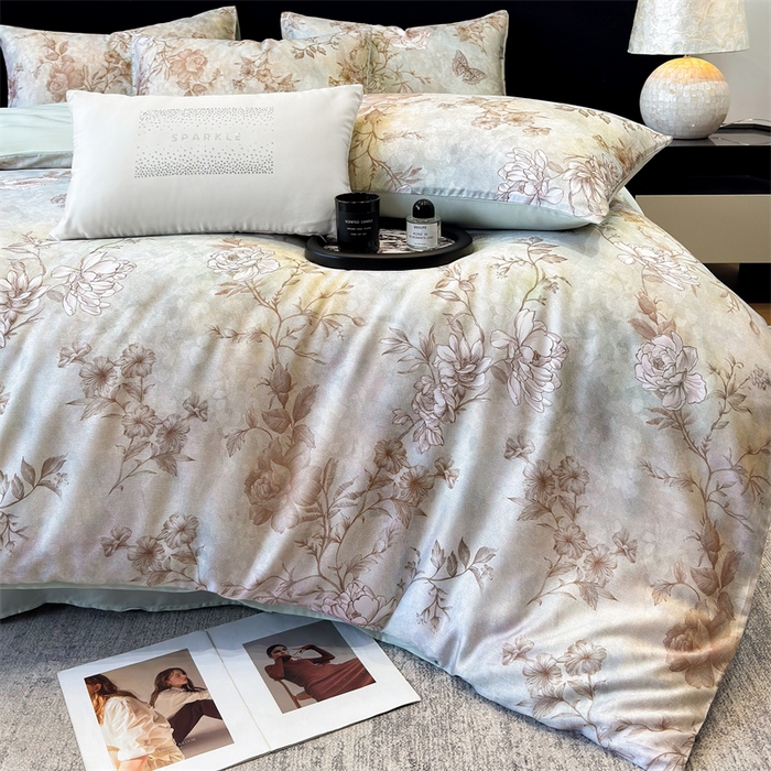 91家纺网 家纺一手货源 找家纺 绒棉世家 2026新款100%莱赛尔天丝面料数码印花四件套 馥郁