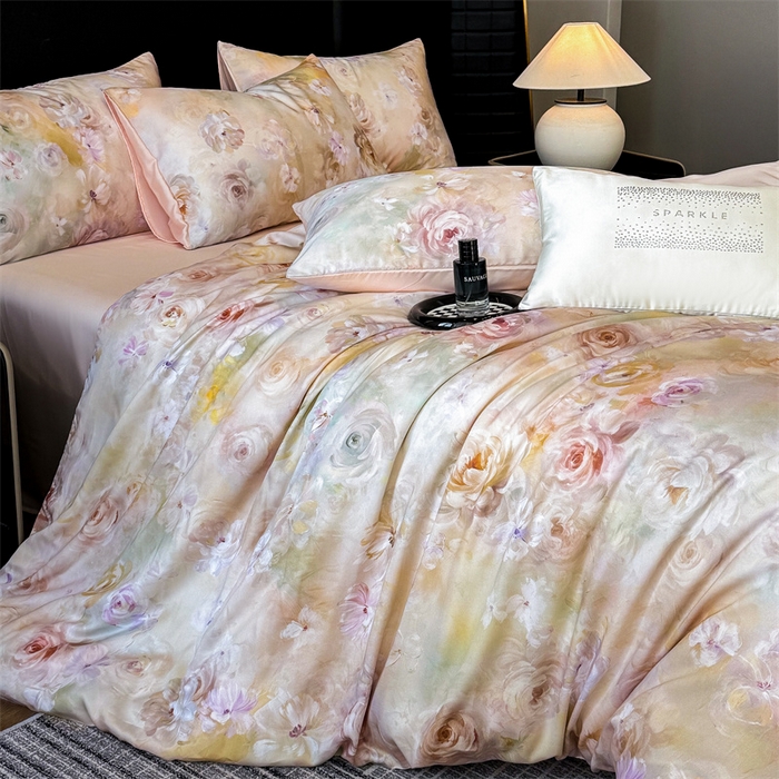 91家纺网 家纺一手货源 找家纺 绒棉世家 2026新款100%莱赛尔天丝面料数码印花四件套 春色满园