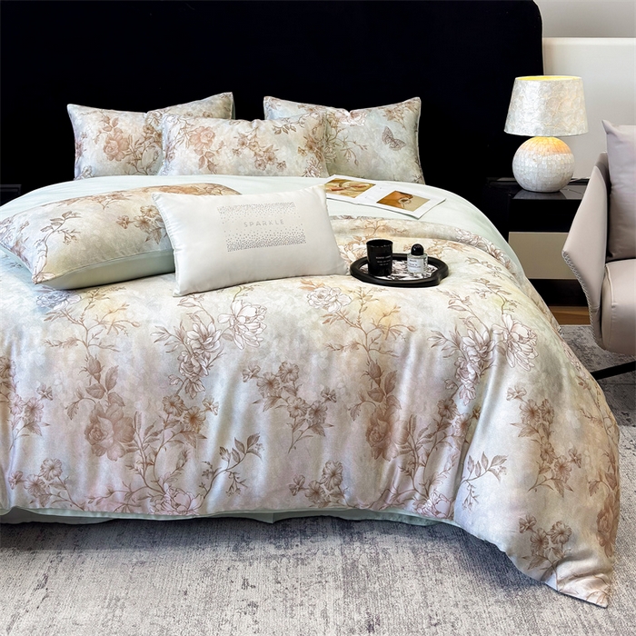 91家纺网 家纺一手货源 找家纺 绒棉世家 2026新款100%莱赛尔天丝面料数码印花四件套 馥郁