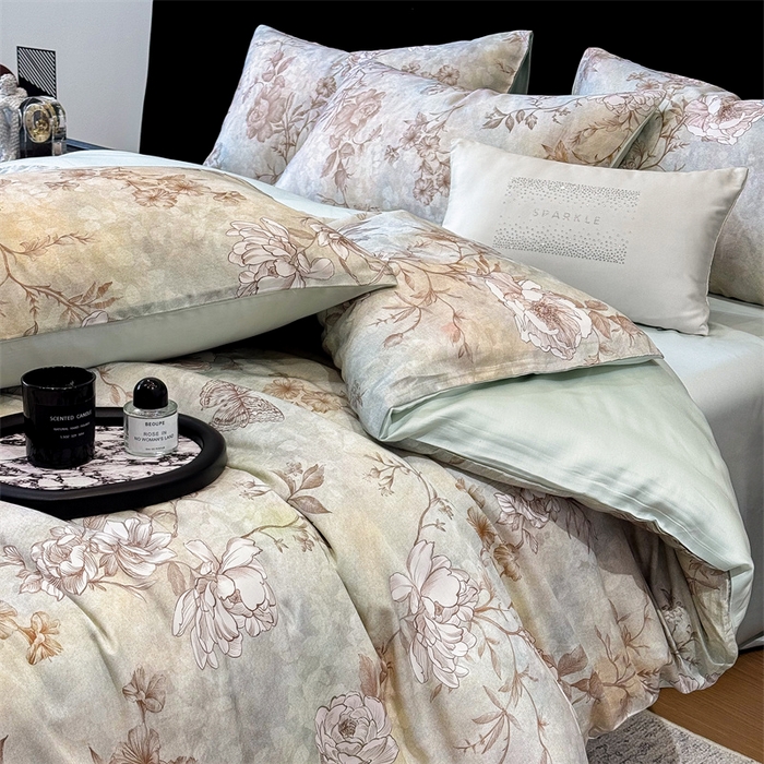 91家纺网 家纺一手货源 找家纺 绒棉世家 2026新款100%莱赛尔天丝面料数码印花四件套 馥郁