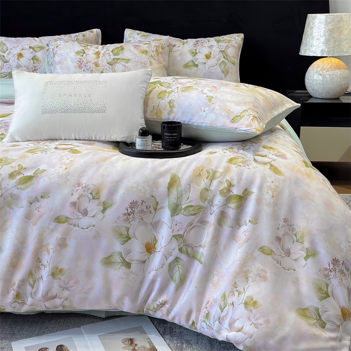 91家纺网 家纺一手货源 找家纺 绒棉世家 2026新款100%莱赛尔天丝面料数码印花四件套 花开富贵