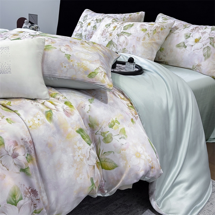 91家纺网 家纺一手货源 找家纺 绒棉世家 2026新款100%莱赛尔天丝面料数码印花四件套 花开富贵