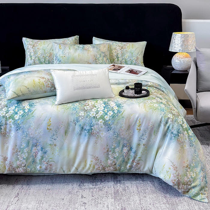 91家纺网 家纺一手货源 找家纺 绒棉世家 2026新款100%莱赛尔天丝面料数码印花四件套 花花世界