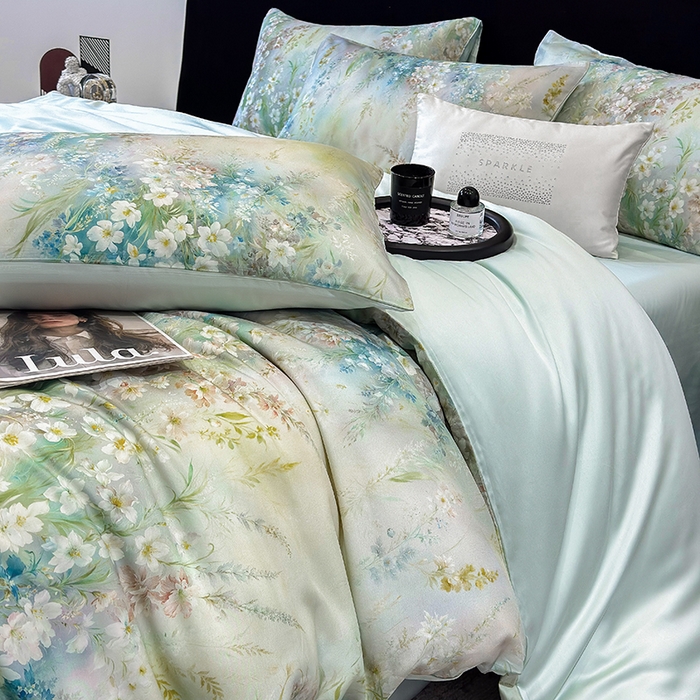 91家纺网 家纺一手货源 找家纺 绒棉世家 2026新款100%莱赛尔天丝面料数码印花四件套 花花世界