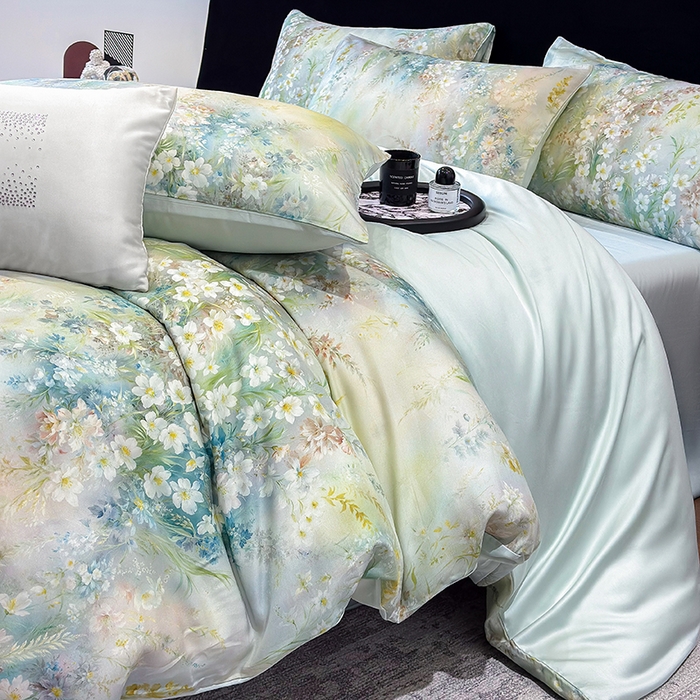 91家纺网 家纺一手货源 找家纺 绒棉世家 2026新款100%莱赛尔天丝面料数码印花四件套 花花世界