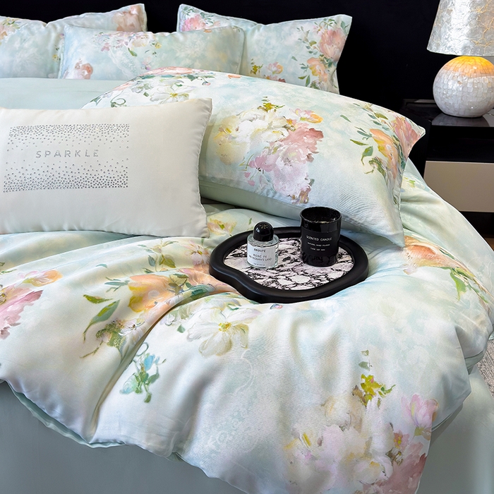 91家纺网 家纺一手货源 找家纺 绒棉世家 2026新款100%莱赛尔天丝面料数码印花四件套 波曼