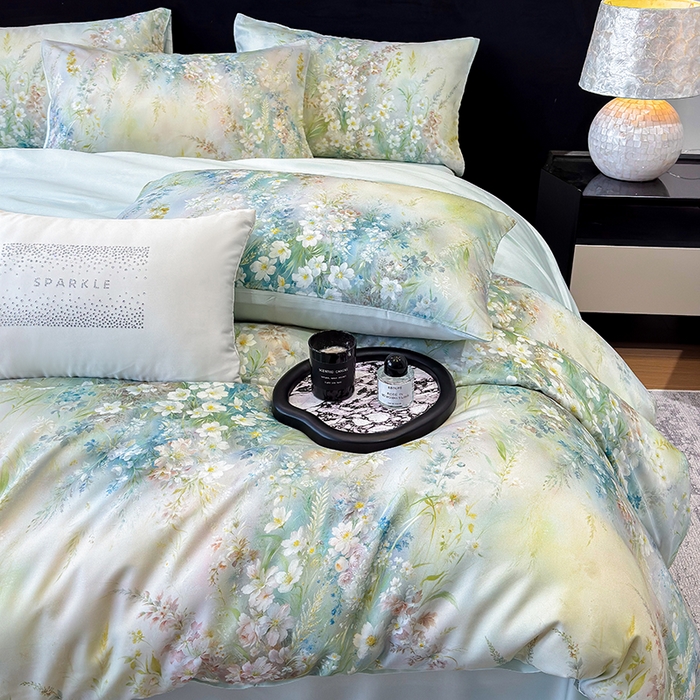 91家纺网 家纺一手货源 找家纺 绒棉世家 2026新款100%莱赛尔天丝面料数码印花四件套 花花世界